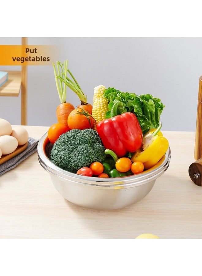 Generic - Thickened 304 Stainless Steel Basin Kitchen Rice Drain Basket For Vegetable Washing Household Large Capacity Rice Sieve Salah Basin Soup Basin-Specifications:34cm (weight 405g)-Color:Steel Color - Image 1