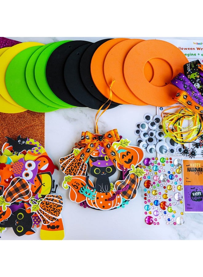 Winlyn 12 Sets Halloween Craft Kits - Fall DIY Wreath Decorations Art Sets With Pumpkin, Monster, Candy Corn, Spider, Bat - Foam Stickers for Kids Classroom Activities - Image 2