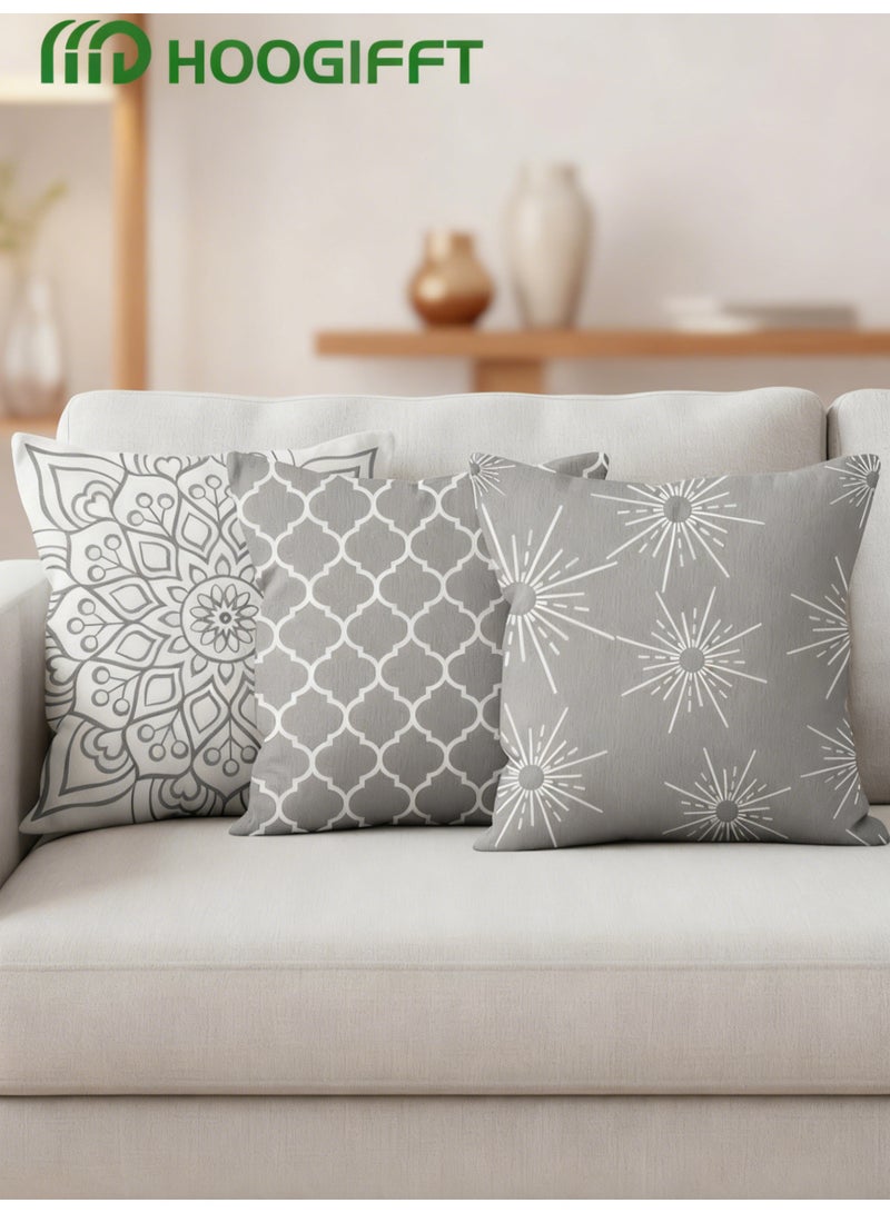 HOOGIFFT Luxury Set of 4 Double-Sided Pillow Covers (45x45 cm), Modern Geometric & Mandala Pattern, Short Velvet Fabric for Sofa, Bedroom Decor - Elegant & Durable - Image 2