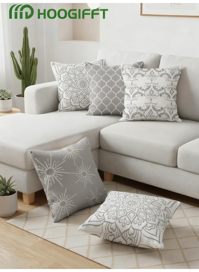 HOOGIFFT Luxury Set of 4 Double-Sided Pillow Covers (45x45 cm), Modern Geometric & Mandala Pattern, Short Velvet Fabric for Sofa, Bedroom Decor - Elegant & Durable - Image 3