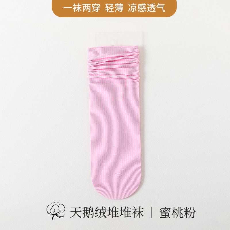 Ice Ice Socks Women's Mid-length Socks Summer Thin Ins Trendy Internet Red White Velvet Ice Silk Summer Long Stacked Socks - Image 1