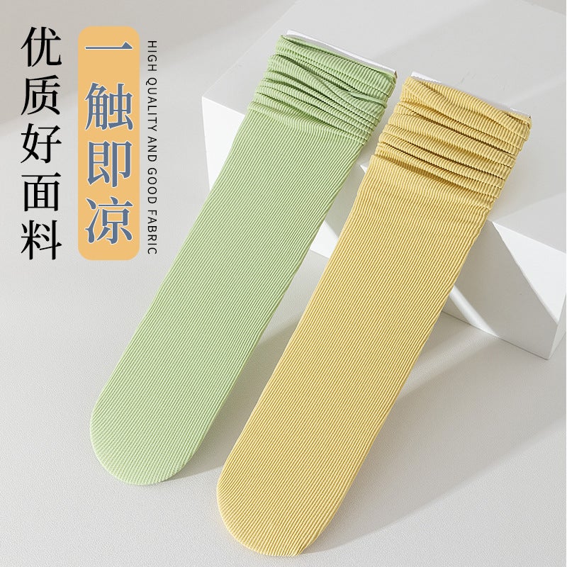 Ice Ice Socks Women's Mid-length Socks Summer Thin Ins Trendy Internet Red White Velvet Ice Silk Summer Long Stacked Socks - Image 3