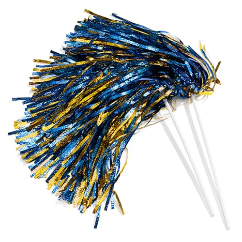 Anderson's Metallic Blue and Gold Foil Textured School Spirit Shakers, Cheerleader Pom Poms, Football, Basketball, Homecoming Squad, Team, Party, Dance, Club, Performance, Fan Celebration Pack of 10 - Image 5