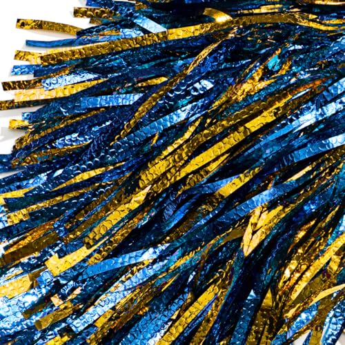 Anderson's Metallic Blue and Gold Foil Textured School Spirit Shakers, Cheerleader Pom Poms, Football, Basketball, Homecoming Squad, Team, Party, Dance, Club, Performance, Fan Celebration Pack of 10 - Image 4