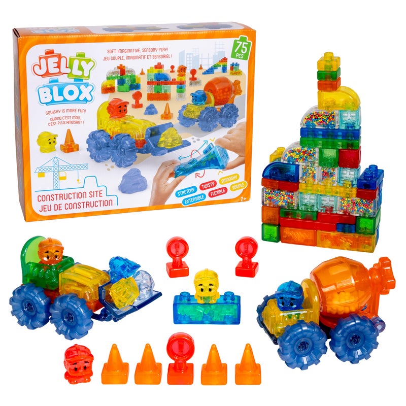 Jelly Blox Construction Site Set | Includes 75 Pieces | Toddler & Preschool Building Blocks Kids Can Squeeze, Stretch, Squish | MESH ACCREDITED | Safety Tested & Ouch-Free | Sensory Play Toy Ages 2+ - Image 1
