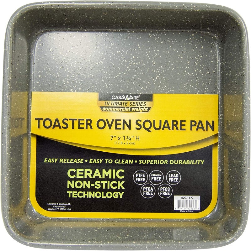 casaWare 7-Inch Toaster Oven Ultimate Series Commercial Weight Ceramic Non-Stick Coating Square Pan (Silver Granite) - Image 1