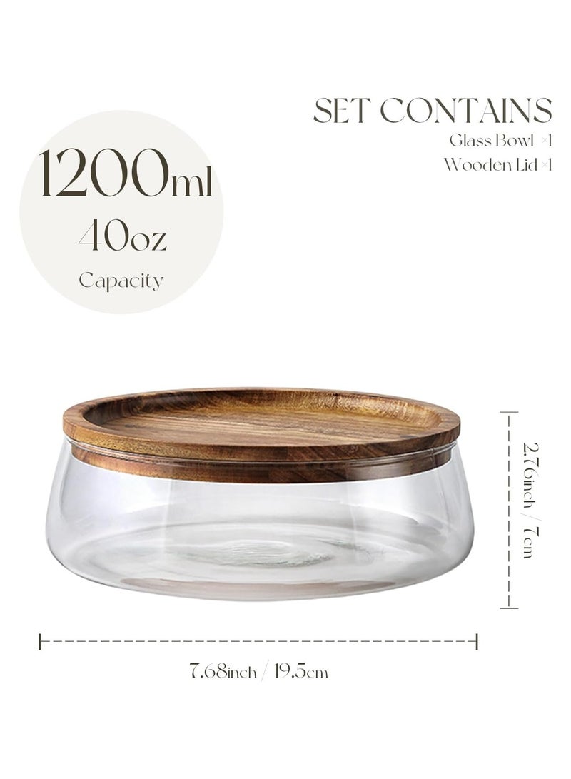 عام **وعاء تخزين طعام زجاجي كبير بغطاء خشبي. وعاء زجاجي محكم الإغلاق للوجبات الخفيفة، المكسرات، الحلويات، الفواكه، الحبوب، والسلطات. وعاء مطبخ دائري زخرفي للمخازن وأسطح العمل.** - Image 4