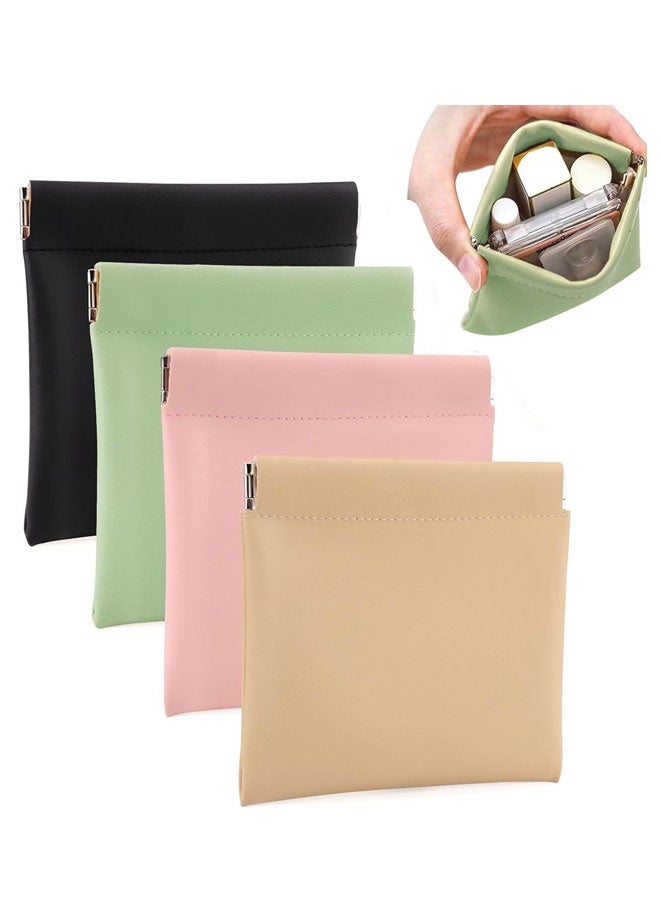 4pcs Small Makeup Bag for Purse, Waterproof Portable No Zipper Self-closing Pocket Cosmetic Bag for Women Mini Travel Storage bag for Cosmetics Headphones Jewelry - Image 1