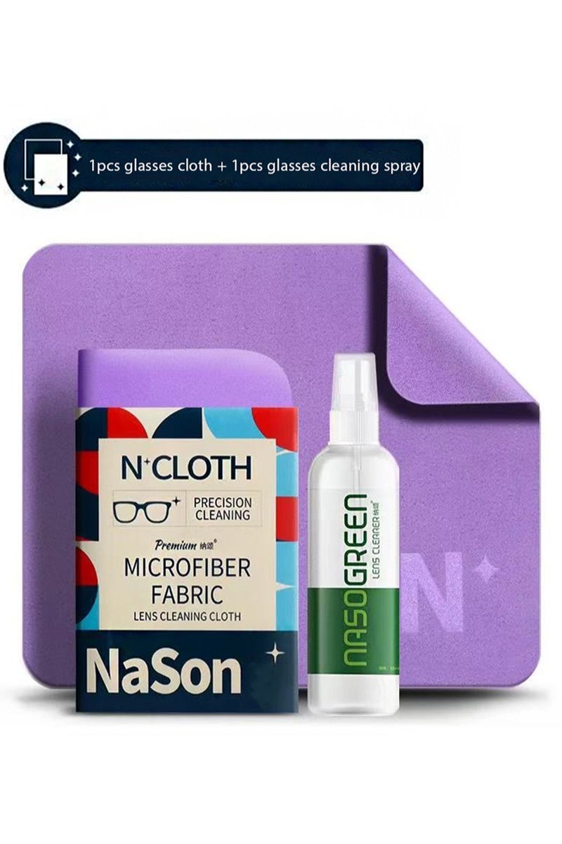 NaSon Eyeglass Lens Cleaning Kit，60ml Travel Size Lens Cleaning Spray Bottle + 1 Microfiber Cleaning Cloth，Suitable for Glasses And Electronics（Purple） - Image 1