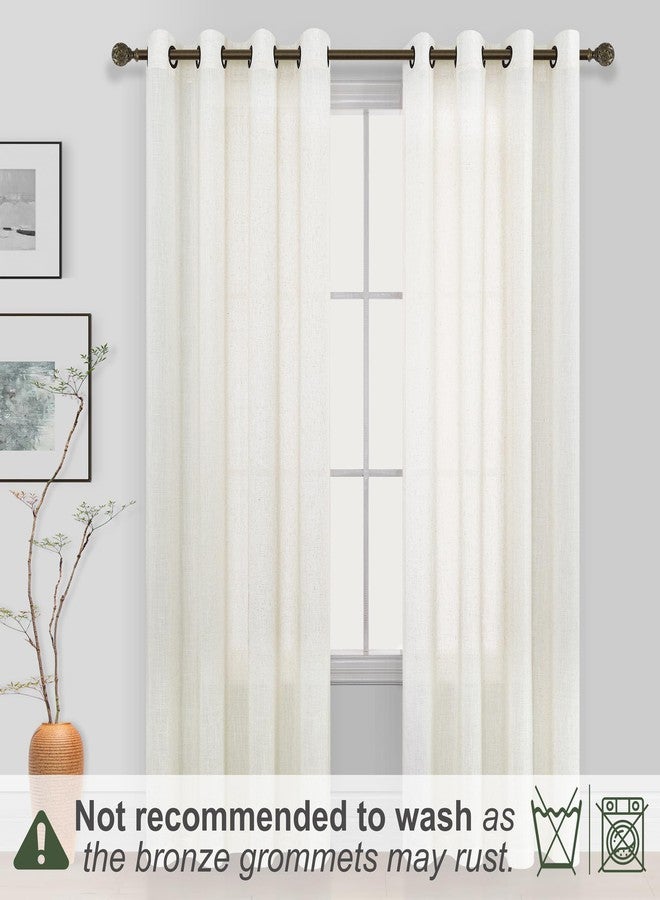 KOUFALL Linen Grommet Curtains for Living Room,Semi Sheer Boho Farmhouse Neutral Cream Curtain Drapes with Bronze Grommets,Room Curtains for Bedroom Window Set of 2 Panels 84 Length - Image 2