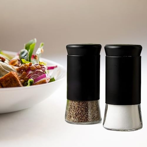 Agabani Salt Shaker for Professional Chef - Best Spice Mill Stainless Steel Salt and Pepper Shaker, Moisture-Proof Spice Dispenser, Holder Seasoning Condiment Set with Glass Bottom (Set of 2) - Image 1