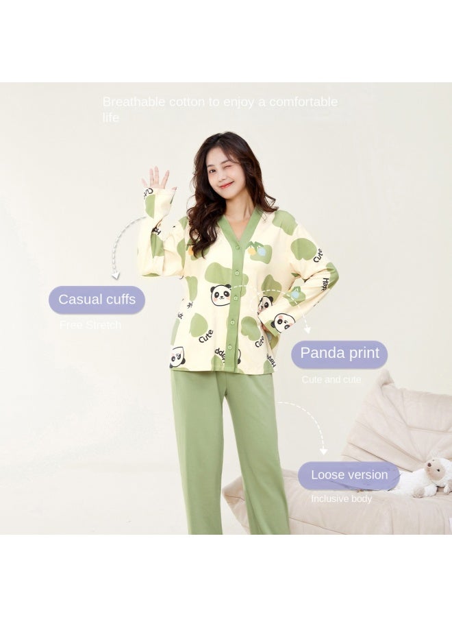 Fenton 【100% Cotton Panda】سترة صوفية رقيقة بحرف V مجموعة ملابس منزلية للنساء بيجاما قطنية نقية للنساء - Image 2