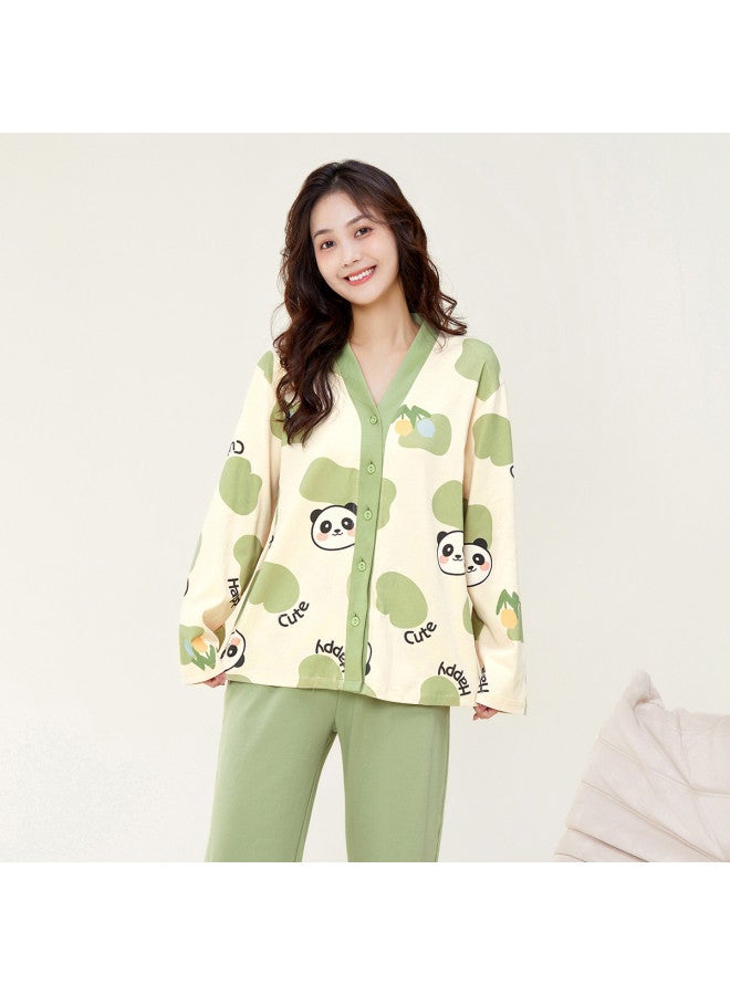 Fenton 【100% Cotton Panda】سترة صوفية رقيقة بحرف V مجموعة ملابس منزلية للنساء بيجاما قطنية نقية للنساء - Image 5