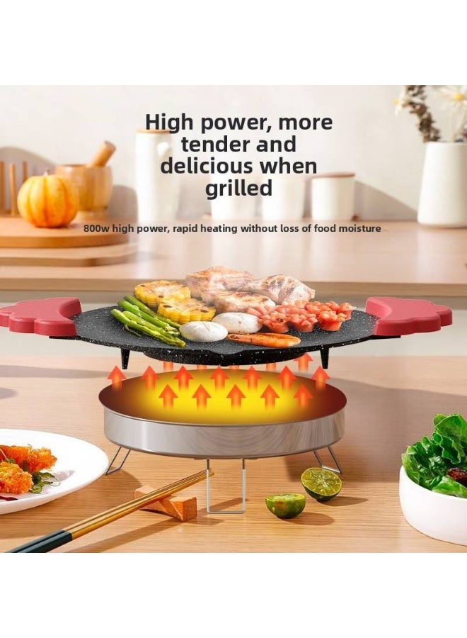 Multifunctional Electric Baking Tray Pan With Maifan Stone Non-Stick Coating,Portable Indoor Tabletop Cooking Hot Pot Frying pan,Red-Black handle - Image 3