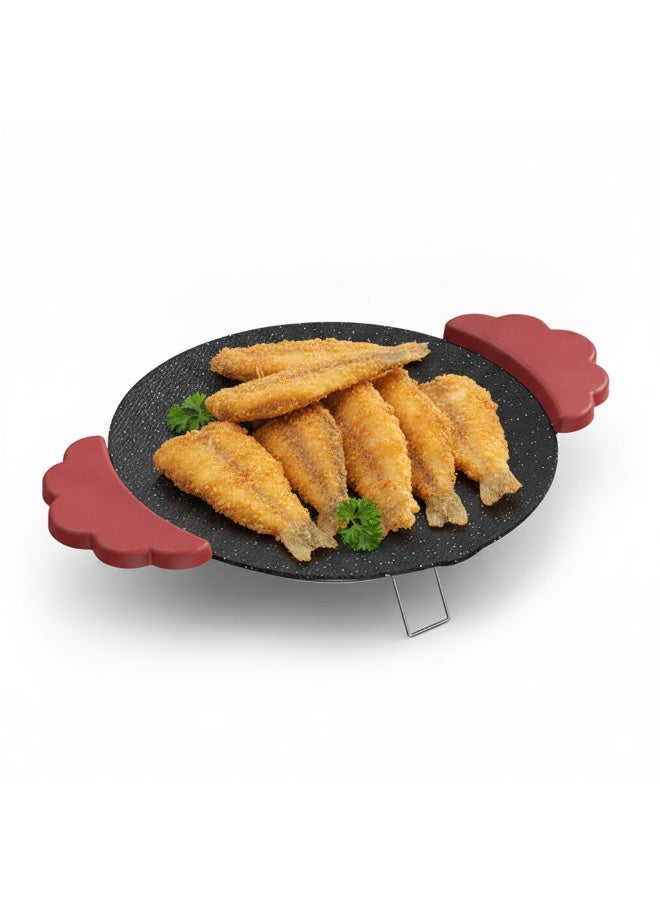 Multifunctional Electric Baking Tray Pan With Maifan Stone Non-Stick Coating,Portable Indoor Tabletop Cooking Hot Pot Frying pan,Red-Black handle - Image 1