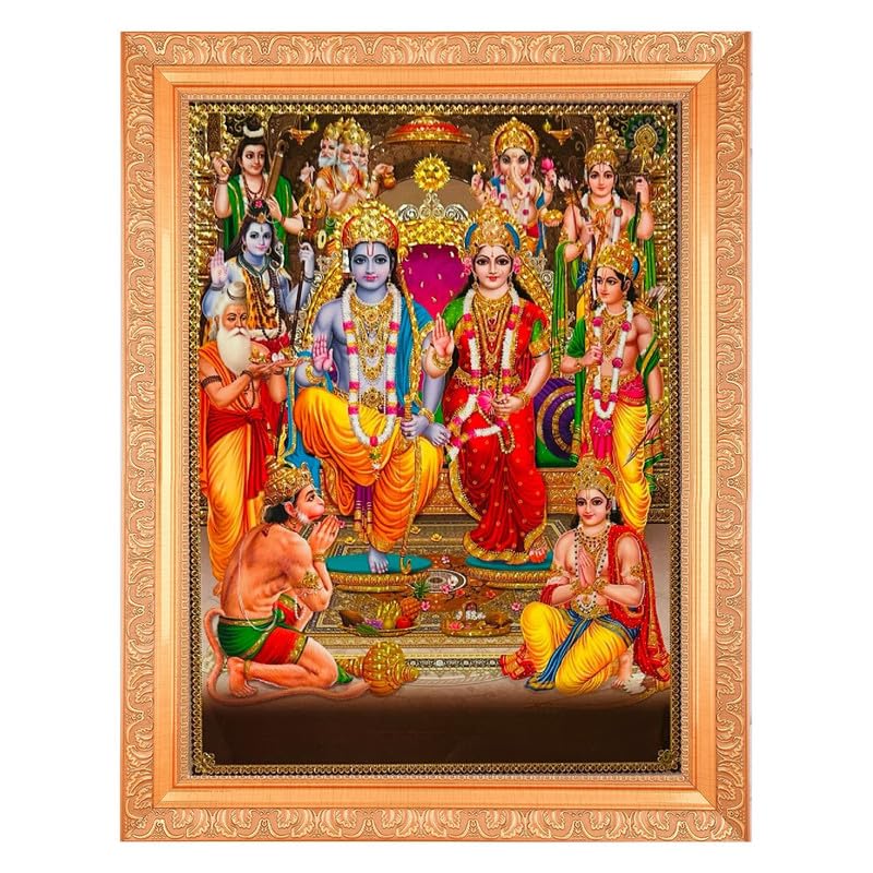 BM TRADERS Ram Darbar With Crystal Effect Art Work Photo In Golden Frame Big 14 X 18 Inches