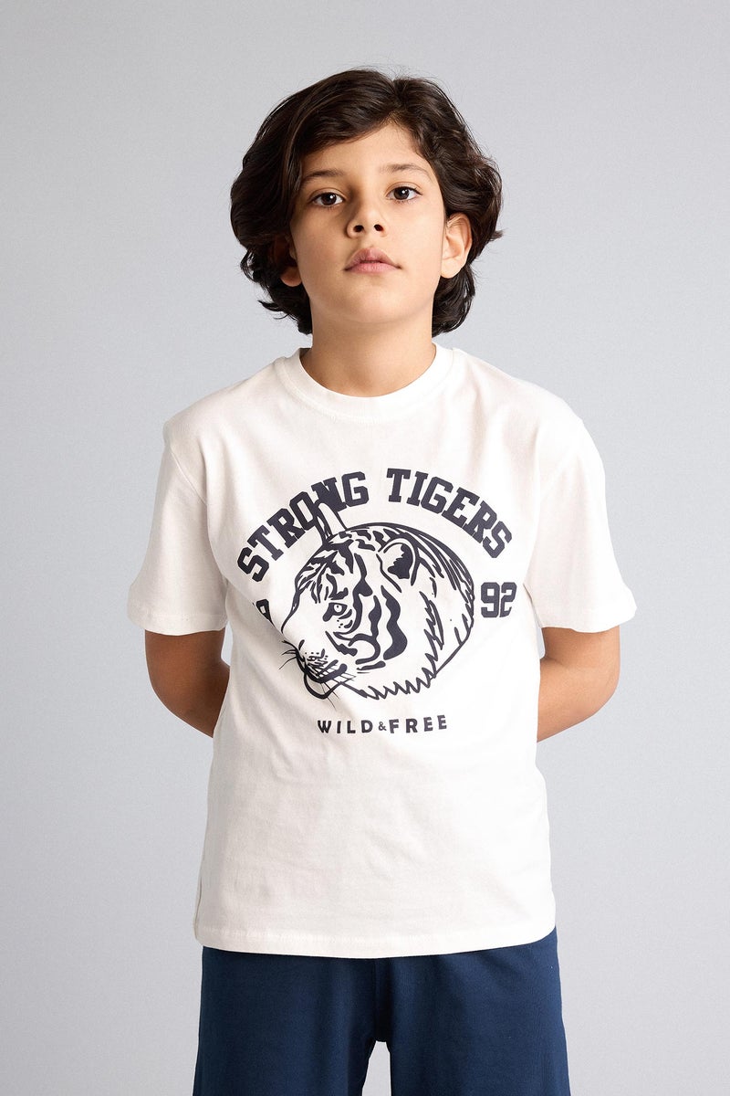 DeFacto Beige Boy Boy 100% Cotton 2 Piece Pyjamas Set Casual - Image 3