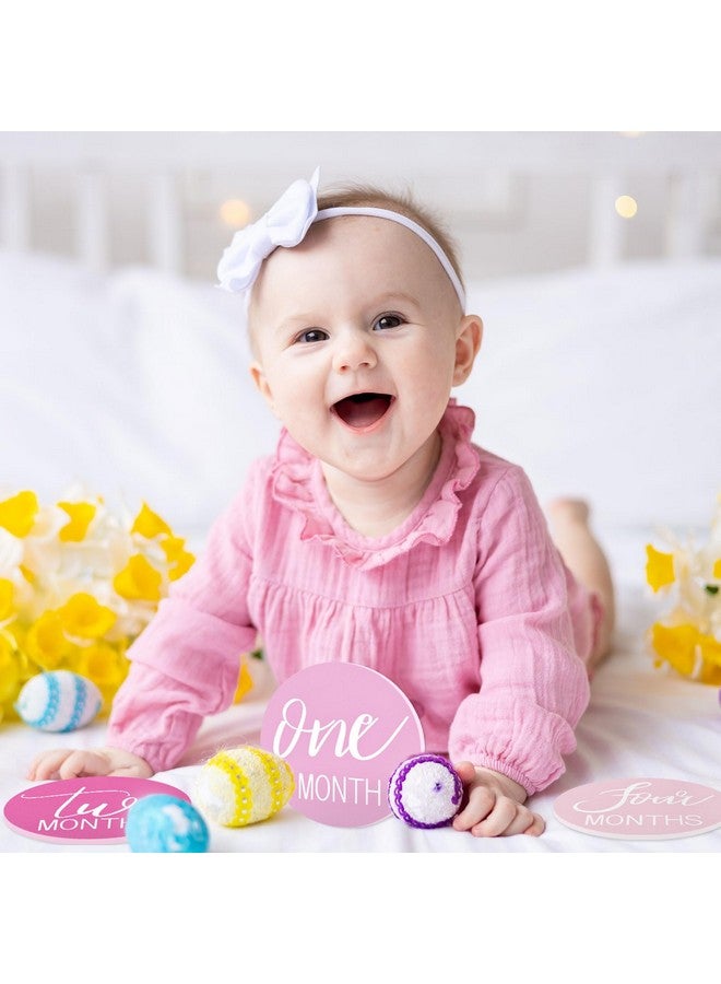 Whaline 12Pcs Baby Monthly Milestone Cards Pink Cursive Script Acrylic Marker Discs Rustic Baby Month Announcement Sign for Baby Pregnancy Growth Photo Prop, 3.9 x 3.9 Inch - Image 4