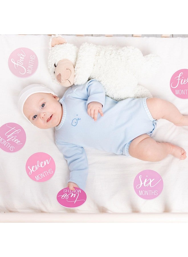 Whaline 12Pcs Baby Monthly Milestone Cards Pink Cursive Script Acrylic Marker Discs Rustic Baby Month Announcement Sign for Baby Pregnancy Growth Photo Prop, 3.9 x 3.9 Inch - Image 5