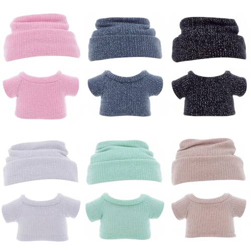 Etistta 17cm Doll Clothes with Hat Glitter Knit Cap Top Doll Clothes for 17cm Doll Accessories Outfits 6 Pack - Image 1