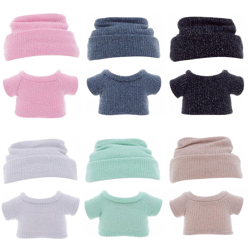 Etistta 17cm Doll Clothes with Hat Glitter Knit Cap Top Doll Clothes for 17cm Doll Accessories Outfits 6 Pack - Image 2