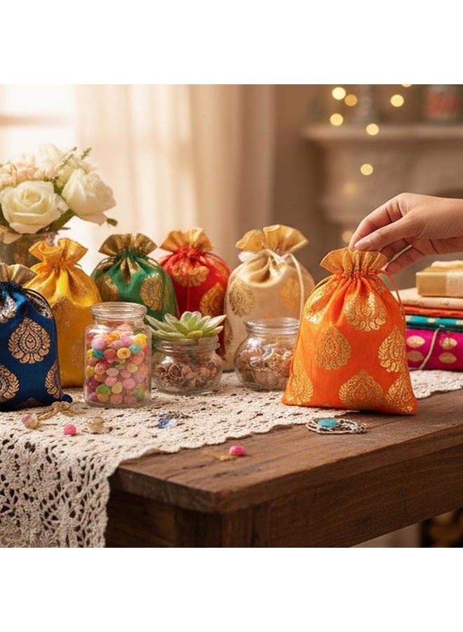 Touchstone Gorgeous Indian Traditional Large Drawstring Bags Pouches Potli For Gift Wedding Jewelry Packaging Bridal Party Favors Assorted Colors Set Of 9 For Women. - Image 4