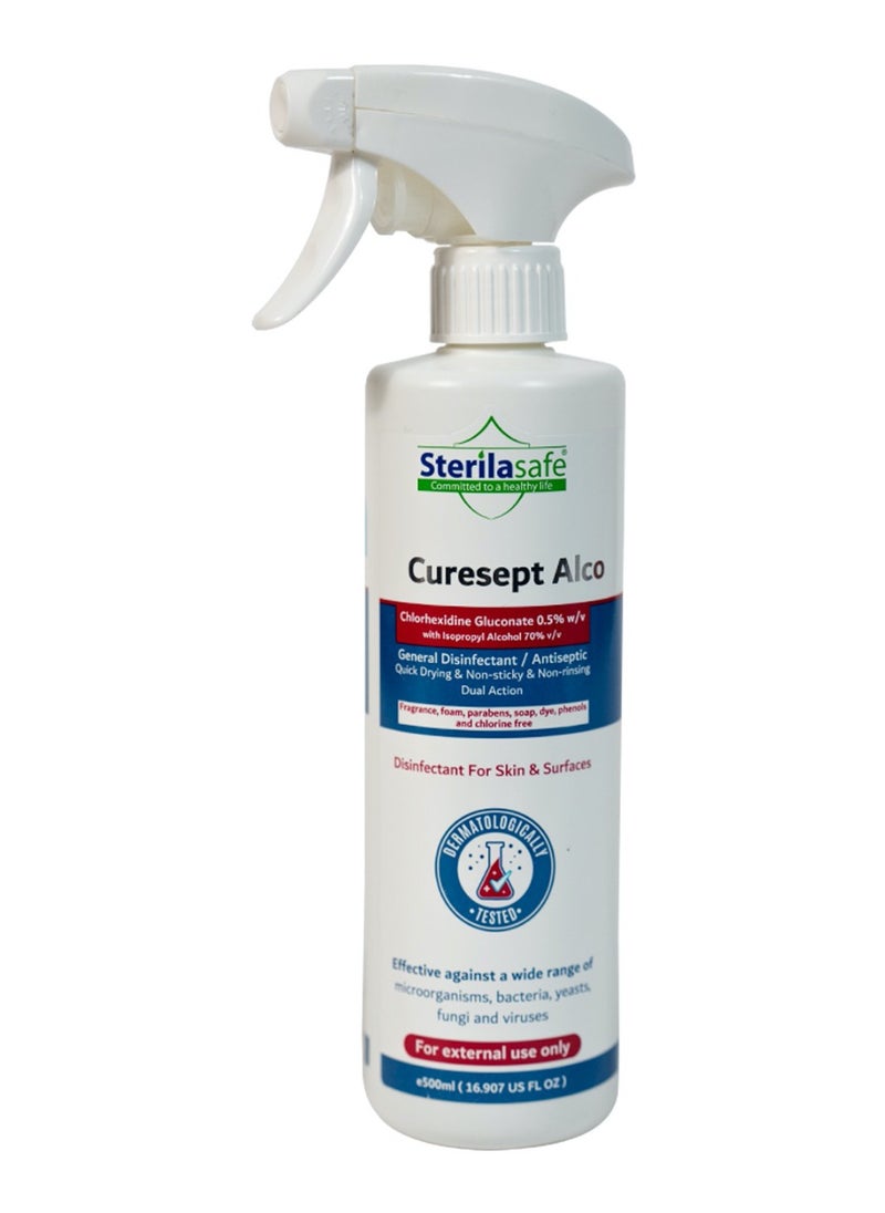 Sterilasafe Sterilasafe CureSept Alco General Antiseptic & Disinfectant, For Skin & Surfaces, Chlorhexidine Gluconate 0.5% With Alcohol 70%, 500 ML  - Image 1