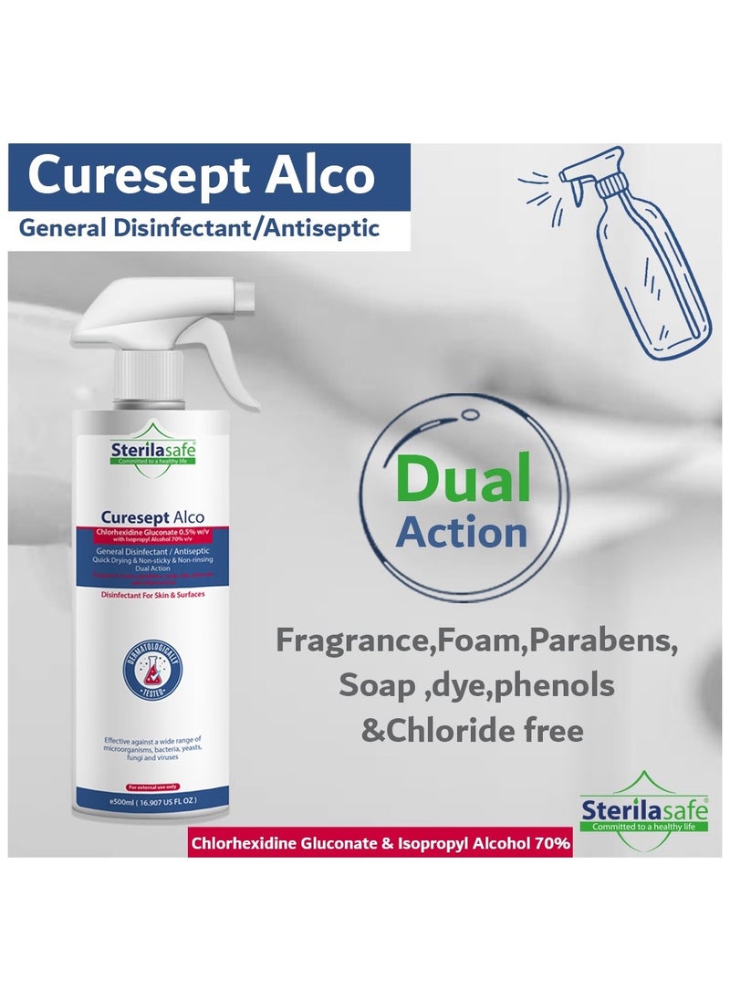 Sterilasafe Sterilasafe CureSept Alco General Antiseptic & Disinfectant, For Skin & Surfaces, Chlorhexidine Gluconate 0.5% With Alcohol 70%, 500 ML  - Image 3