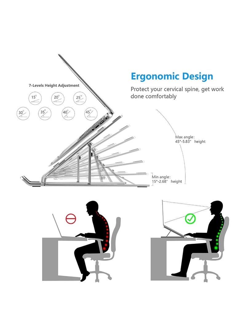 دريمزون حامل كمبيوتر محمول بـ 7 مستويات قابلة للتعديل - تصميم مريح، حامل كمبيوتر محمول متعدد الوظائف قابل للتعديل لجميع أجهزة الكمبيوتر المحمولة (فضي)، تبريد ومريح، مثالي للمكتب والمنزل والسفر - Image 2