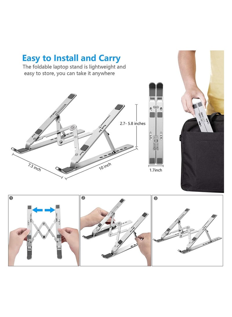 دريمزون حامل كمبيوتر محمول بـ 7 مستويات قابلة للتعديل - تصميم مريح، حامل كمبيوتر محمول متعدد الوظائف قابل للتعديل لجميع أجهزة الكمبيوتر المحمولة (فضي)، تبريد ومريح، مثالي للمكتب والمنزل والسفر - Image 3