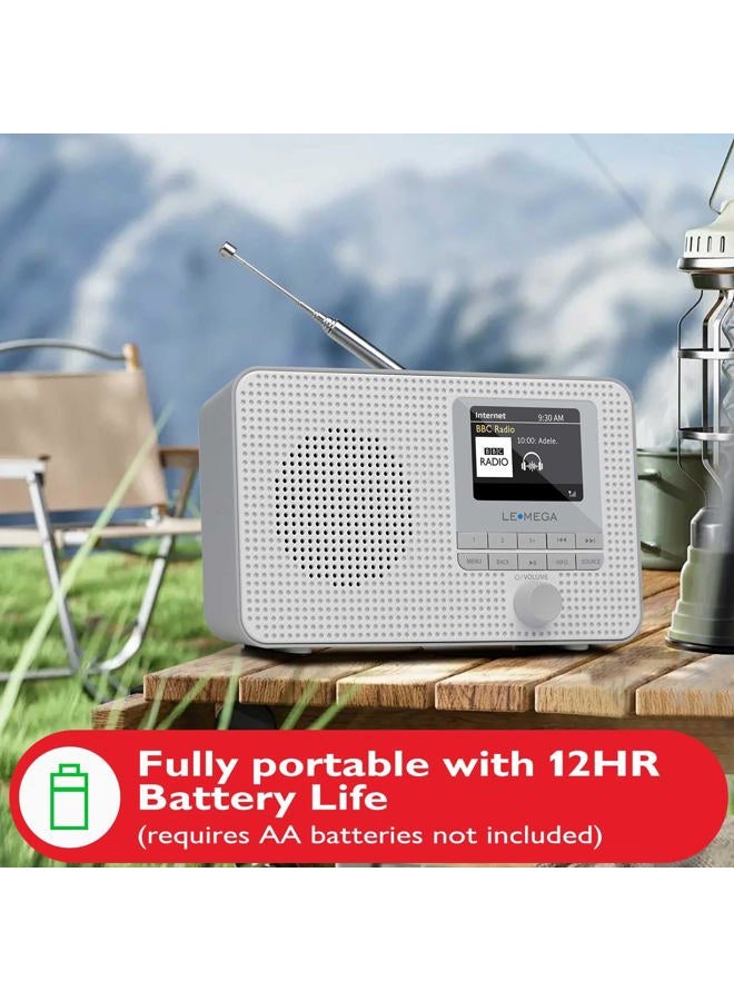 LEMEGA راديو إنترنت محمول IR1، راديو رقمي FM، بلوتوث، ساعة منبه مزدوجة، مؤقت نوم، 40 إعداد مسبق، مخرج سماعة رأس، شاشة ملونة، يعمل بالبطاريات أو الطاقة الرئيسية - تشطيب رمادي - Image 4