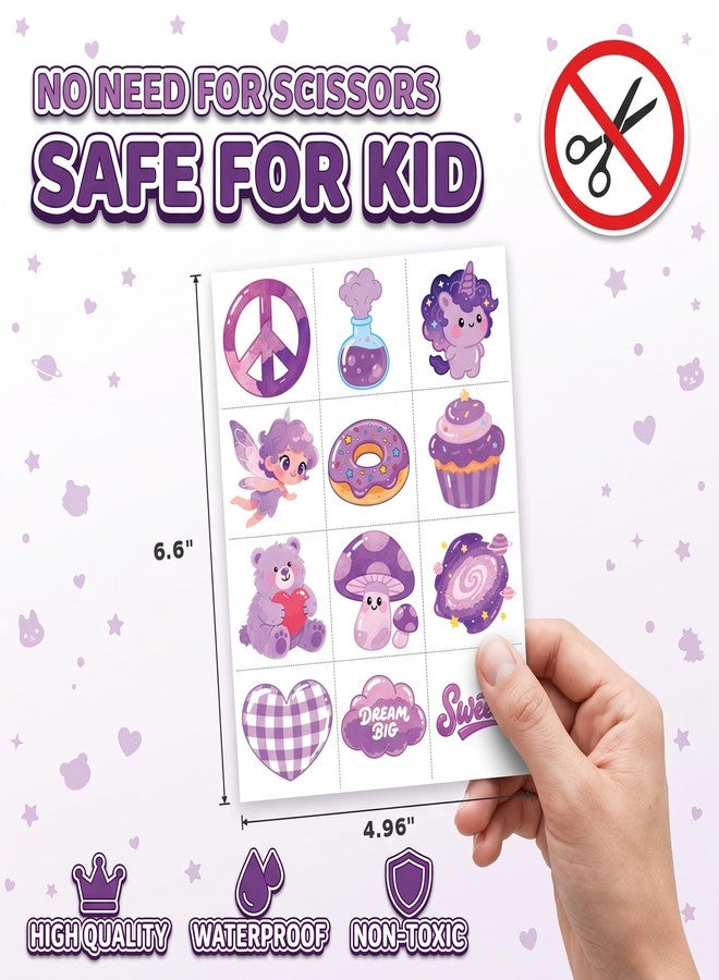 91TATTOOS 96 PCS Cute Purple Temporary Tattoos for Kids Girls - Image 5
