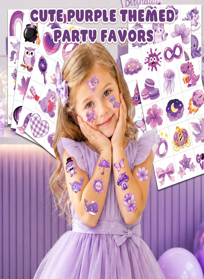 91TATTOOS 96 PCS Cute Purple Temporary Tattoos for Kids Girls - Image 2