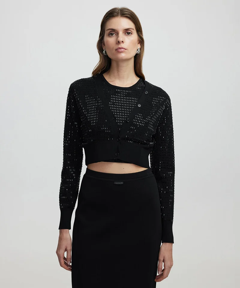 ابيكول Crop Cardigan With Rhinestones