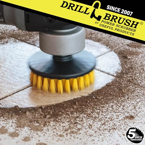 Drillbrush Threaded 5-inch Scrubber - All Purpose Cleaning Supplies - Scrub Brush fits Electric, Pneumatic DA Rotary Polishers - Bathroom Rugs - Cleans Carpet - Floor Scrubber - Shower Cleaner - Grout Cleaner - Image 2