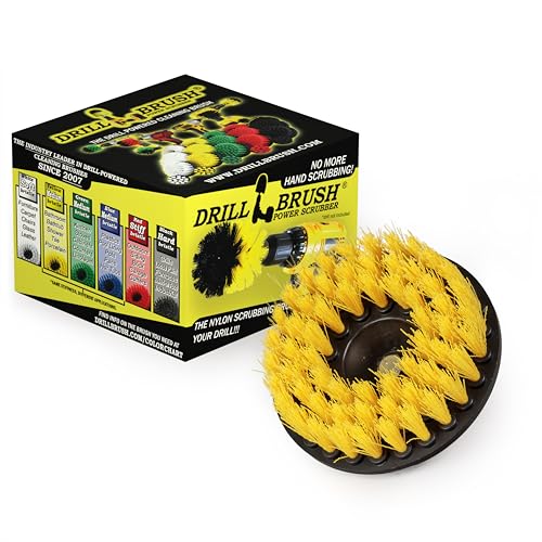 Drillbrush Threaded 5-inch Scrubber - All Purpose Cleaning Supplies - Scrub Brush fits Electric, Pneumatic DA Rotary Polishers - Bathroom Rugs - Cleans Carpet - Floor Scrubber - Shower Cleaner - Grout Cleaner - Image 1