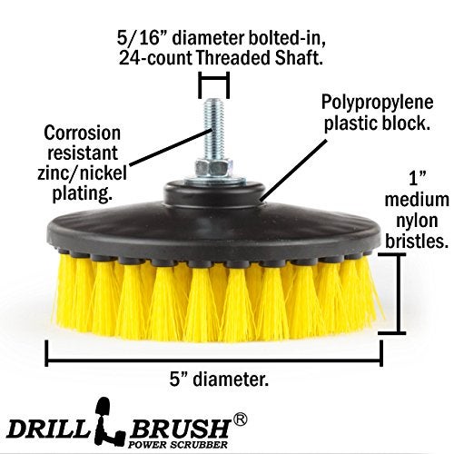 Drillbrush Threaded 5-inch Scrubber - All Purpose Cleaning Supplies - Scrub Brush fits Electric, Pneumatic DA Rotary Polishers - Bathroom Rugs - Cleans Carpet - Floor Scrubber - Shower Cleaner - Grout Cleaner - Image 5