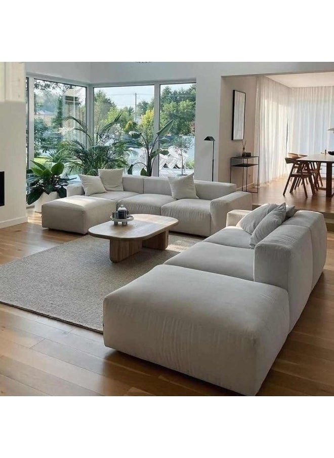 Furniture Factory Modern 4-piece living room set, red beech wood and linen - off white  - Image 1