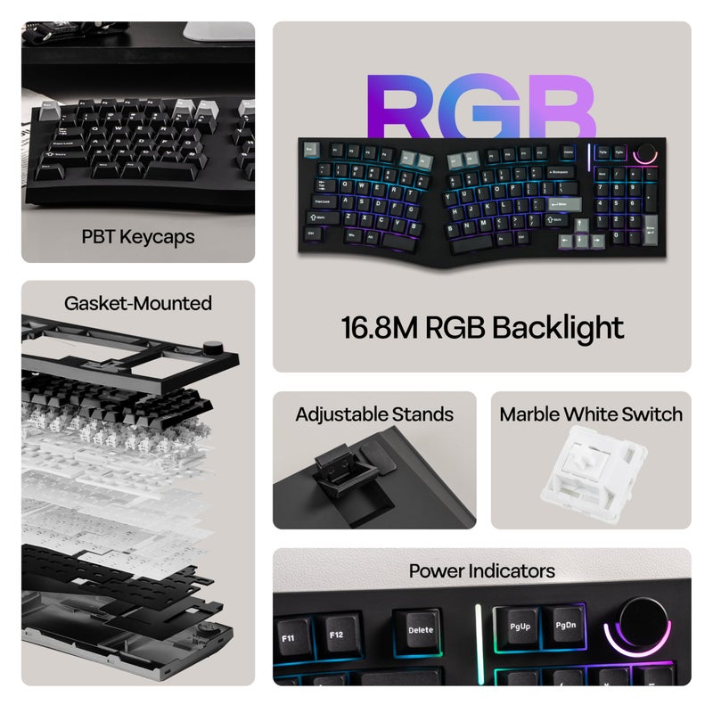 MechLands Feker Alice98 Ergonomic 98 Keys Custom Mechanical Keyboard, VIA Programmable, USB-C Wired Gaming Keyboard, Hot Swappable, 5 Layer Paddings, Control Knob, NKRO, RGB for Win/Mac (Black) - Image 3