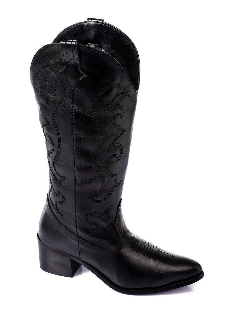 Mr.joe Black Mid-Calf Triangular Toecap Cowboy Boots  - Image 2