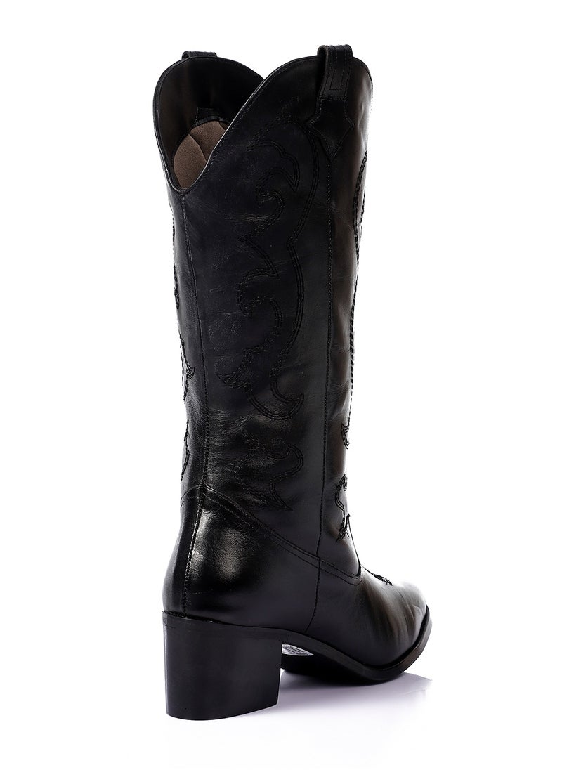 Mr.joe Black Mid-Calf Triangular Toecap Cowboy Boots  - Image 3