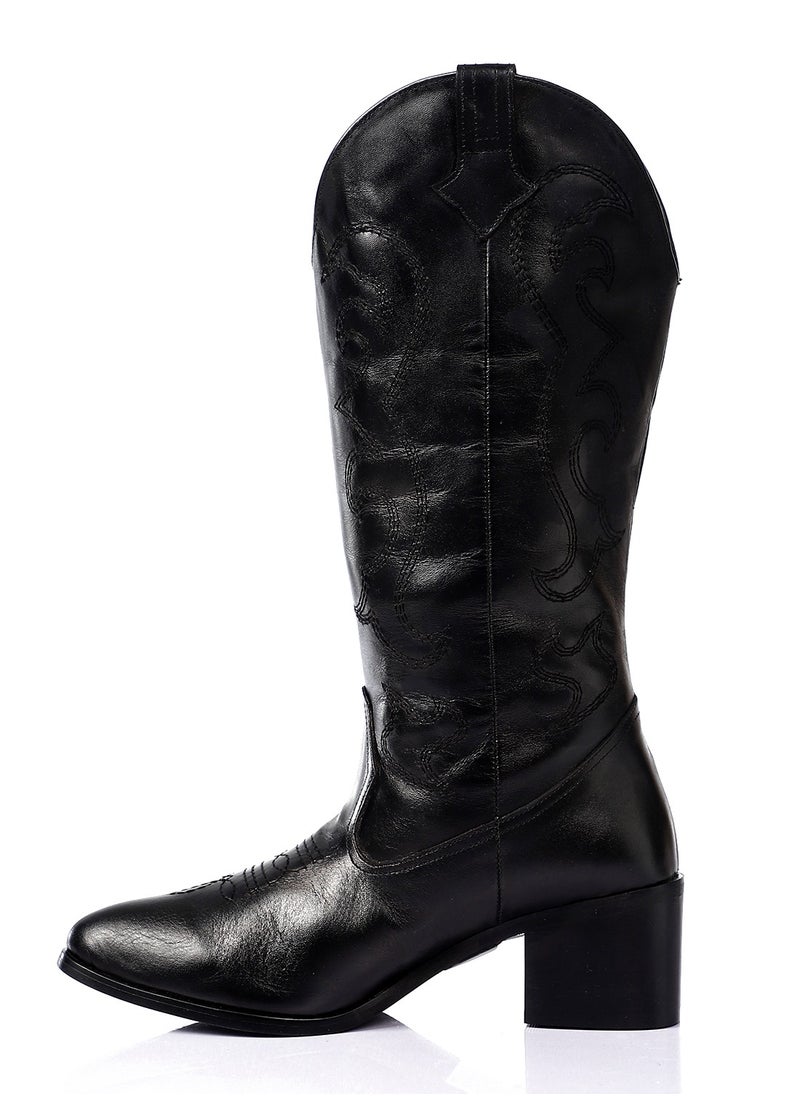 Mr.joe Black Mid-Calf Triangular Toecap Cowboy Boots  - Image 4