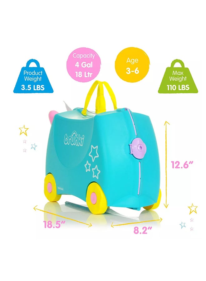 Trunki Una the Unicorn Ride-On Suitcase for Kids, Lightweight Carry-On Luggage with Wheels, Tow Strap and Storage for Family Travel - Image 4