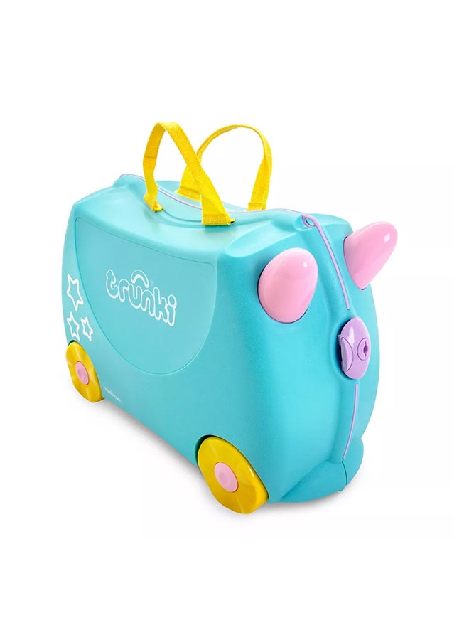 Trunki Una the Unicorn Ride-On Suitcase for Kids, Lightweight Carry-On Luggage with Wheels, Tow Strap and Storage for Family Travel - Image 1