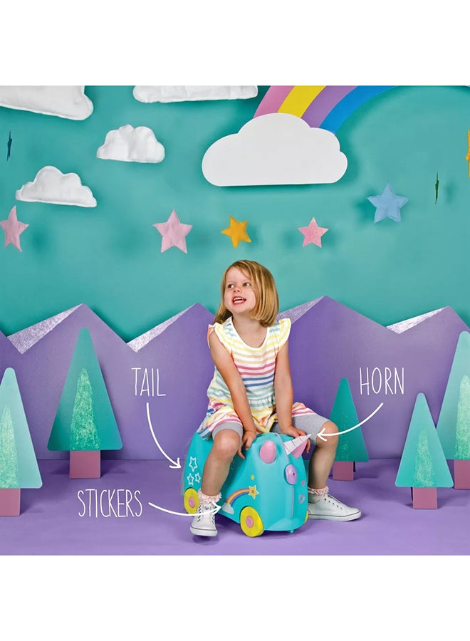 Trunki Una the Unicorn Ride-On Suitcase for Kids, Lightweight Carry-On Luggage with Wheels, Tow Strap and Storage for Family Travel - Image 2