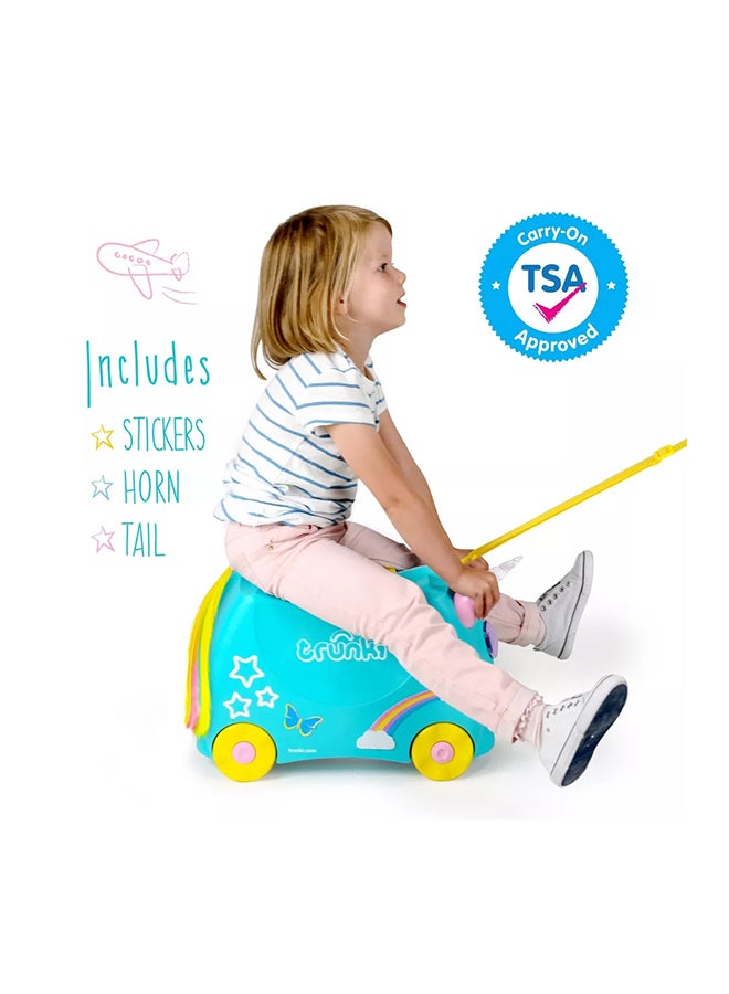Trunki Una the Unicorn Ride-On Suitcase for Kids, Lightweight Carry-On Luggage with Wheels, Tow Strap and Storage for Family Travel - Image 5