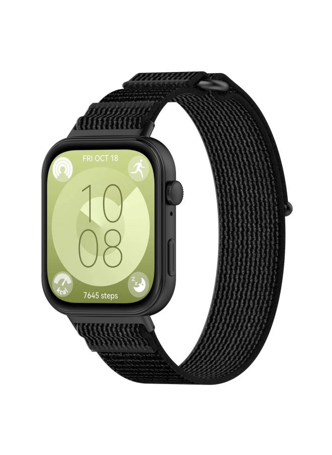 Generic For HuaweiWatch Fit3 Wild Trail Strap For HuaweiFit3 Alpine Loop Woven Cloth Sports Casual Wristband-Color:Black With Gray  - Image 1