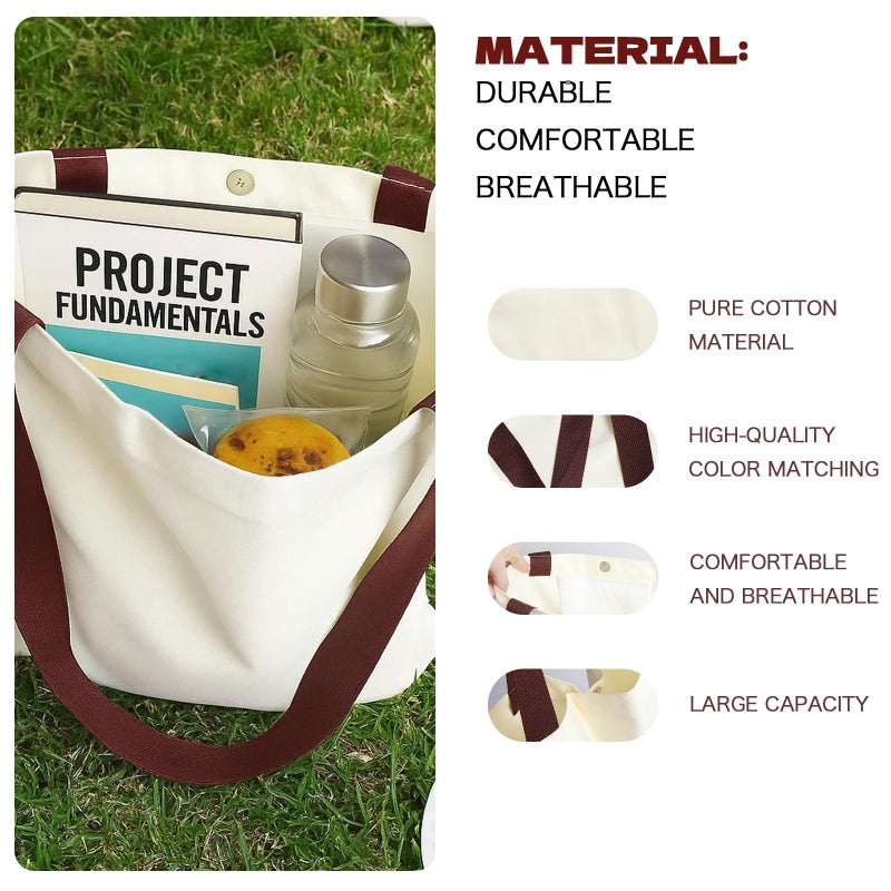MOLOVA 1 Pack Available Premium Canvas Reusable Tote Gift Bags,Made of Natural Canvas with Handle,Work,DIY,Shopping(Brown) - Image 5