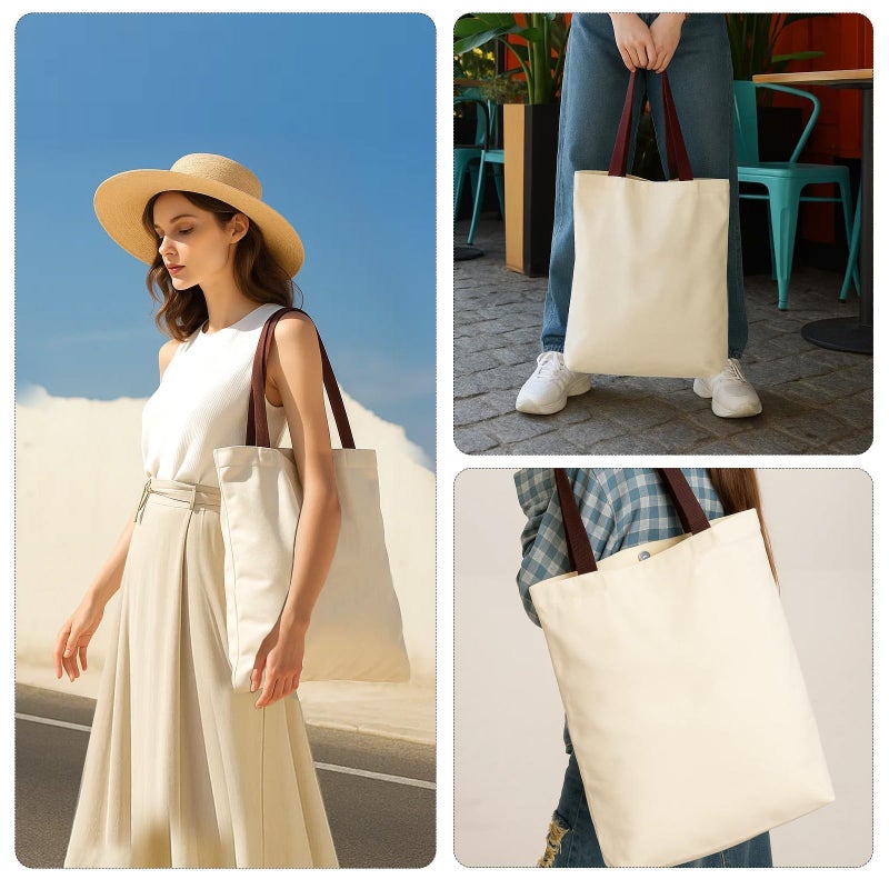 MOLOVA 1 Pack Available Premium Canvas Reusable Tote Gift Bags,Made of Natural Canvas with Handle,Work,DIY,Shopping(Brown) - Image 2