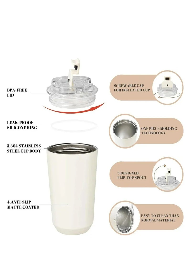 smeg Travel Coffee Mug, 320ml Insulated Beverage Cup With Leakproof Lid, Long Lasting Coffee Tumbler With Lid And Straw, Travel Coffee Thermos White  - Image 4